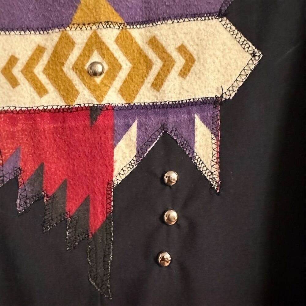 Vintage Campus Permanent Press Black Unisex Southwestern Embellished Trench Coat - Picture 9 of 16